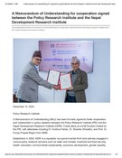 A Memorandum of Understanding for cooperation signed between the Policy Research Institute and the Nepal Development Research Institute – Policy Research Institute